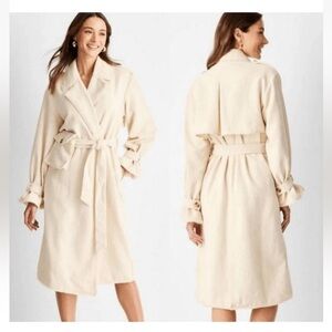 Future Collective Jenny K. Lopez Cream Boucle Frayed Edge Trench Coat Womens 1XL